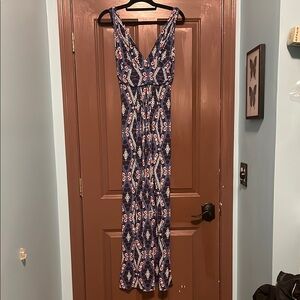 Elegant Blue Patterned Maxi Dress